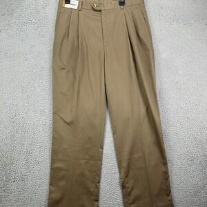 Roundtree Yorke Gold Label‎ Signature Chino Pants Mens 34X30 Brown Pleated NEW